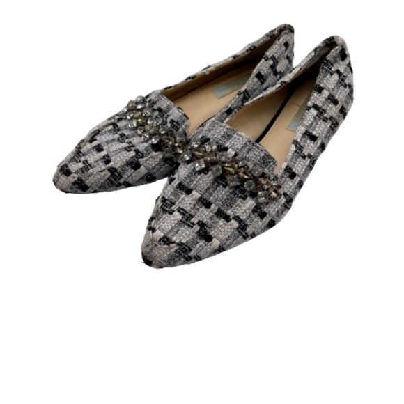 Betsey Johnson Shoes - Betsey Johnson Tweed Jeweled Flats Shoes Black Ivory 7 M